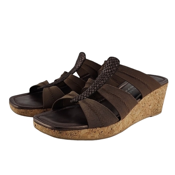 Donald J Pliner Clare Wedge Sandal Cork Fuax Snakeskin Fabric Straps Size 9M - Picture 1 of 16